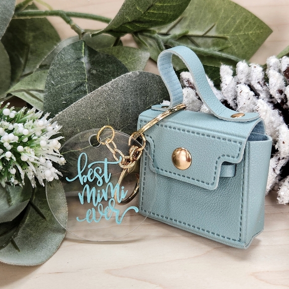 MIMI GIFT!!! Mini Purse Keychain with Laser Engraved Charm - " Best Mimi Ever" - Picture 3 of 12